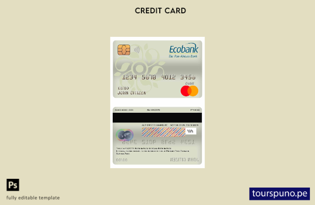 listo para imprimir plantilla de tarjeta de débito mastercard del banco Ecobank 